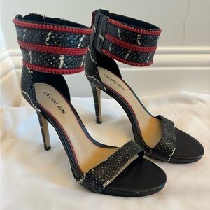 Gianni Bini Zaylie Black Leather Snakeskin Zipper Strap Heels